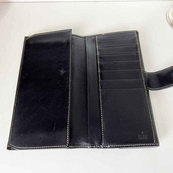 Gucci Authentic Black Leather Long Wallet with Logo Plate - Picture 4 of 14